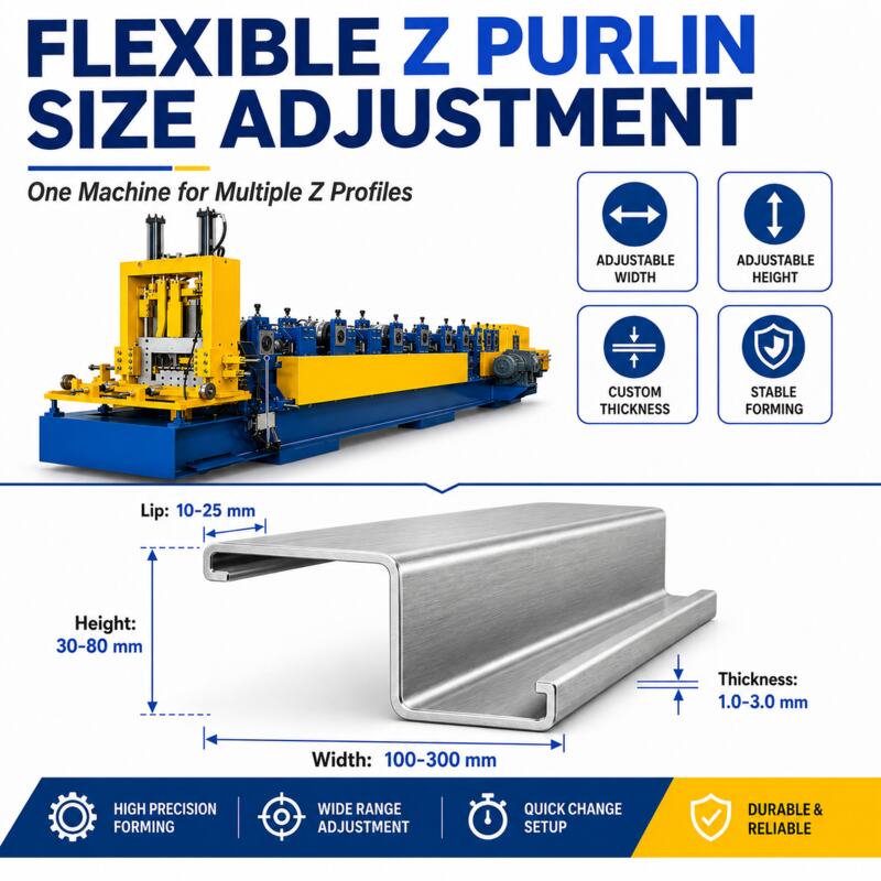 Adjustable Z purlin profile sizes from CZ roll forming machine
