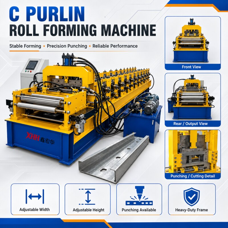 C purlin roll forming machine overview and profile illustration