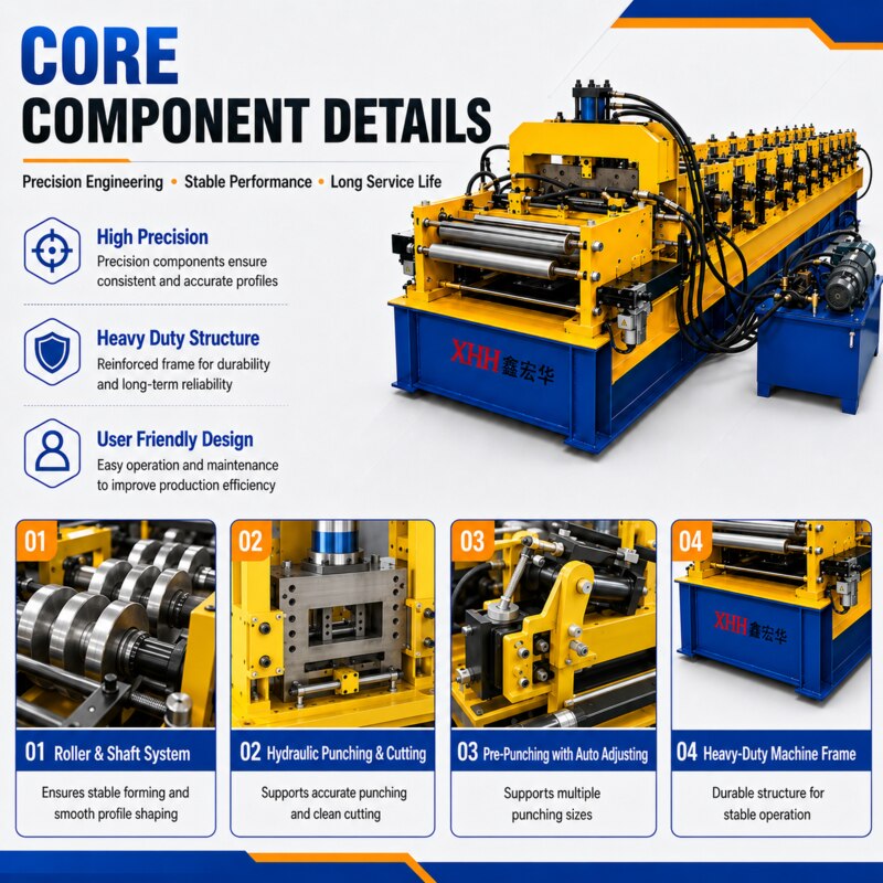Purlin roll forming machine roller and hydraulic component details