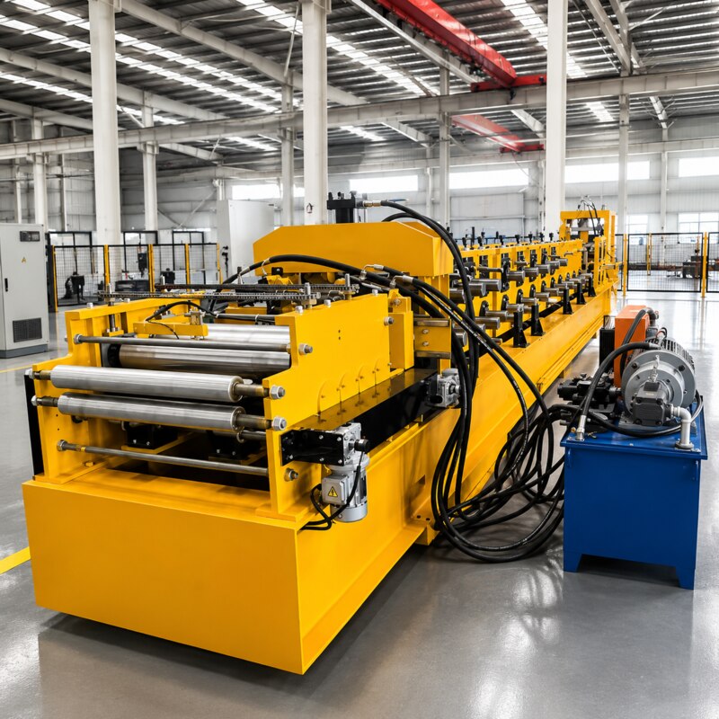 Purlin roll forming equipment showing feeding and forming sections